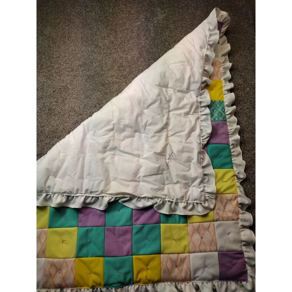 70's Crib Quilt Baby Toddler Blanket Handmade Patchwork 42